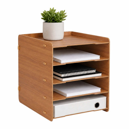 5-Slot MDF Letter Tray – Dark Brown Wood-Effect Organizer