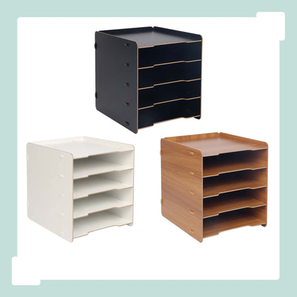5-Slot MDF Letter Tray – Dark Brown Wood-Effect Organizer