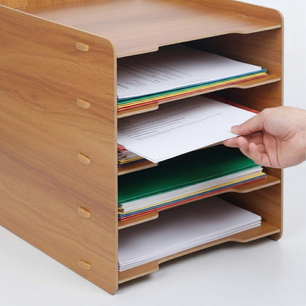 5-Slot MDF Letter Tray – Dark Brown Wood-Effect Organizer