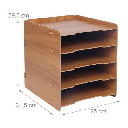 5-Slot MDF Letter Tray – Dark Brown Wood-Effect Organizer