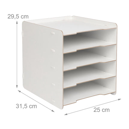 5-Slot MDF Letter Tray – White Wood-Effect Desk Organiser