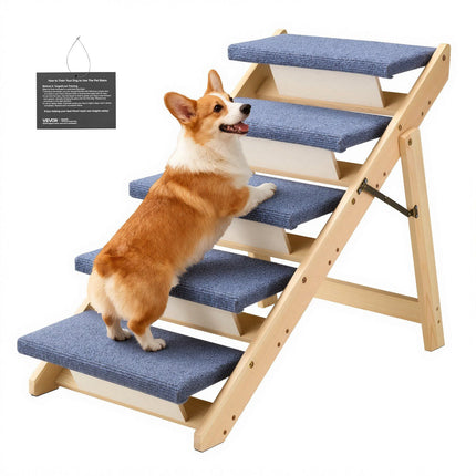 5-Step Foldable Wooden Dog Stairs, 150 lb Capacity