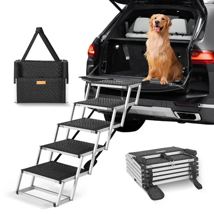 5-Step Folding Dog Stairs, Aluminum, 150 lb Capacity