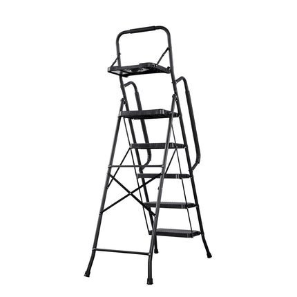 5-Step Folding Steel Ladder with Tool Tray, 600 lb