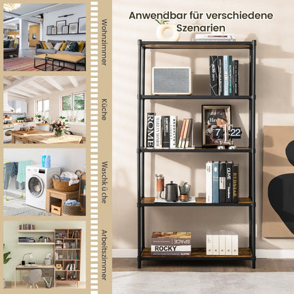 Bibliothèque à 5 niveaux avec étagère de rangement autonome 80 x 29 x 154 cm