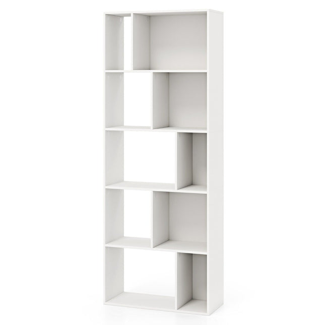 Bücherregal mit 5 Ebenen und 10 Fächern, freistehendes Raumteilerregal, Holzregal, offenes Regal