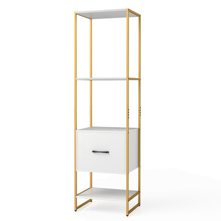 5 Tier Bookcase with Drawer &amp; Metal frame bookcase modern standing shelf white