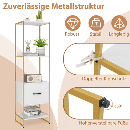 5 Tier Bookcase with Drawer &amp; Metal frame bookcase modern standing shelf white