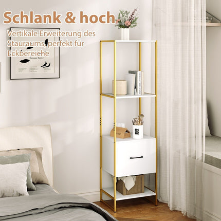 5 Tier Bookcase with Drawer &amp; Metal frame bookcase modern standing shelf white