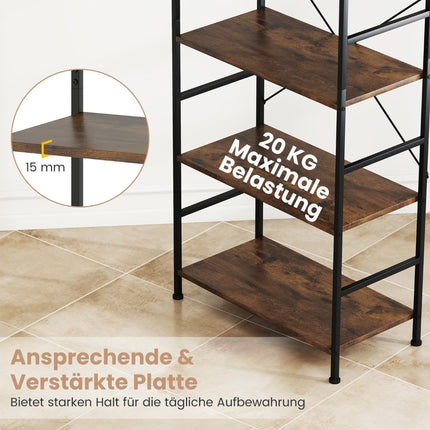 5-stöckiges Bücherregal, 160 cm, Rustikales Braun, Metallrahmen
