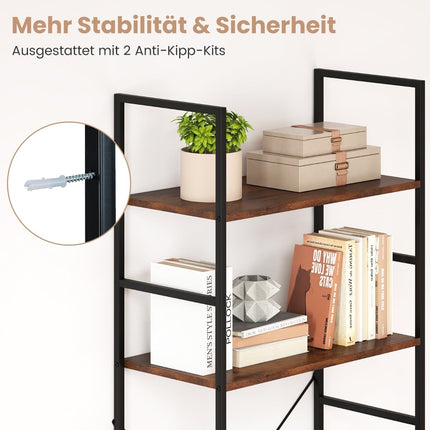 5-stöckiges Bücherregal, 160 cm, Rustikales Braun, Metallrahmen