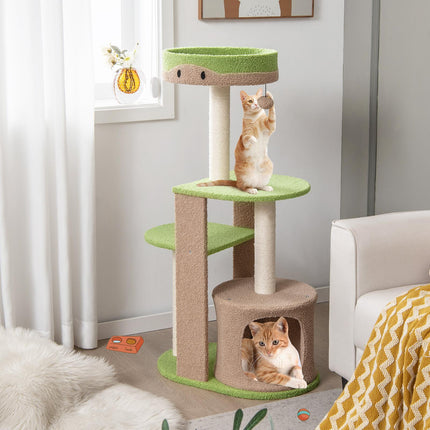 5-stöckiger Katzenkratzbaum mit Höhle, Sisalstämmen, Grün