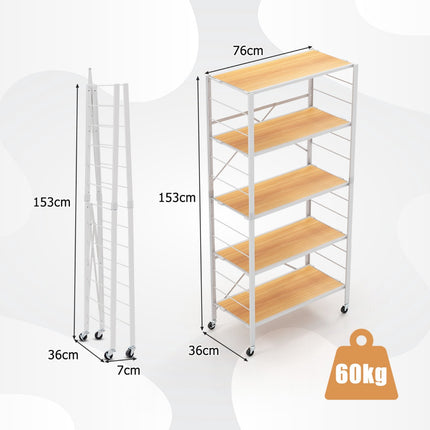 5-stufiges faltbares Metallregal mit Rollen, verstellbar