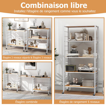 5-stufiges faltbares Metallregal mit Rollen, verstellbar
