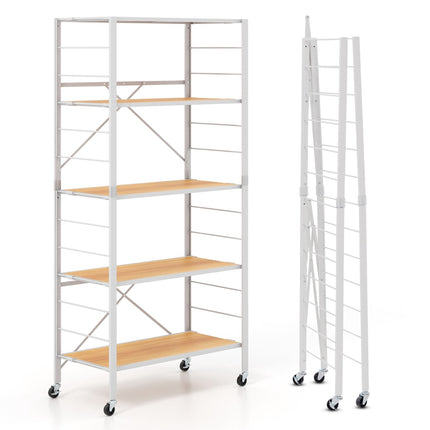 5-stufiges faltbares Metallregal mit Rollen, verstellbar