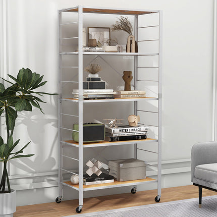 5-stufiges faltbares Metallregal mit Rollen, verstellbar