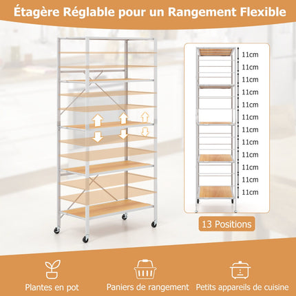 5-stufiges faltbares Metallregal mit Rollen, verstellbar