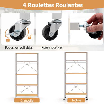 5-stufiges faltbares Metallregal mit Rollen, verstellbar