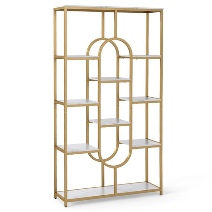 5-stufiges geometrisches Bücherregal, Weiß & Gold, Metallrahmen
