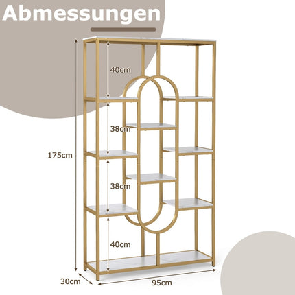 5-stufiges geometrisches Bücherregal, Weiß & Gold, Metallrahmen