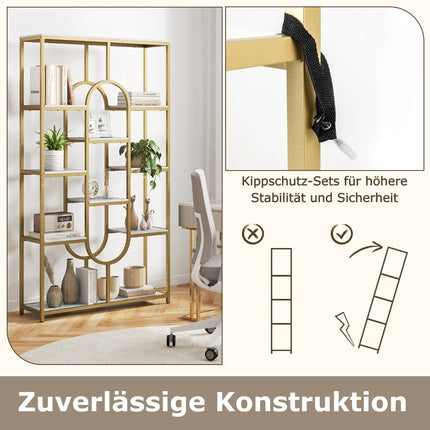 5-stufiges geometrisches Bücherregal, Weiß & Gold, Metallrahmen