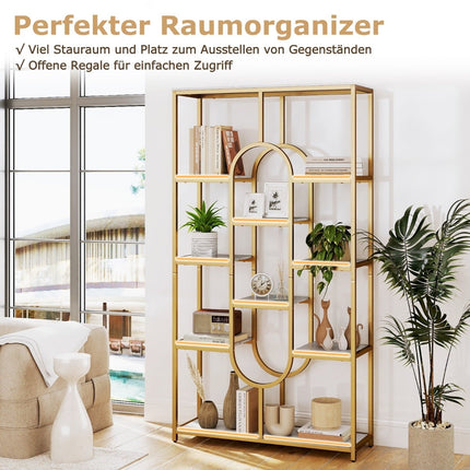 5-stufiges geometrisches Bücherregal, Weiß & Gold, Metallrahmen