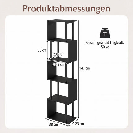 Geometrisches 5-stufiges Bücherregal mit Kippschutz, Schwarz