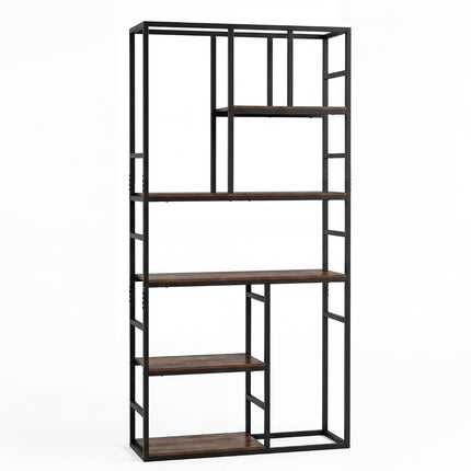 5-stufiges geometrisches Bücherregal mit Metallrahmen, Weiß-Gold