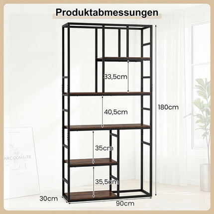 5-stufiges geometrisches Bücherregal mit Metallrahmen, Weiß-Gold