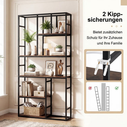 5-stufiges geometrisches Bücherregal mit Metallrahmen, Weiß-Gold