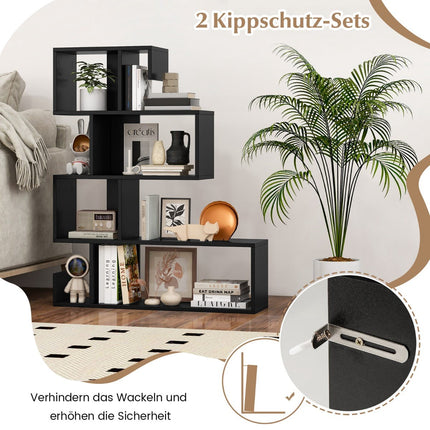 5-stöckiges, geometrisches Bücherregal mit offenen Fächern, Schwarz