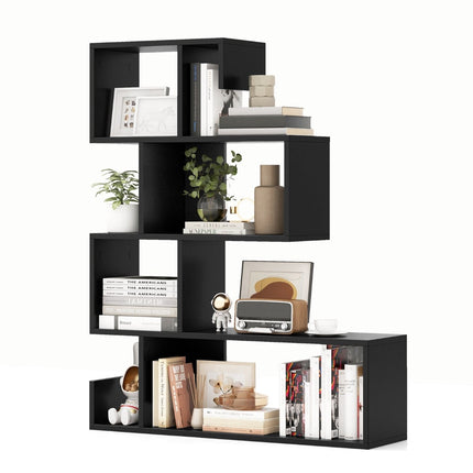 5-stöckiges, geometrisches Bücherregal mit offenen Fächern, Schwarz