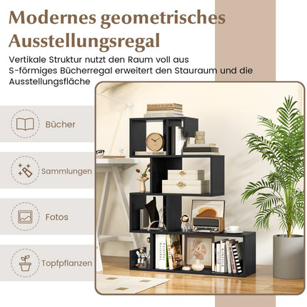 5-stöckiges, geometrisches Bücherregal mit offenen Fächern, Schwarz
