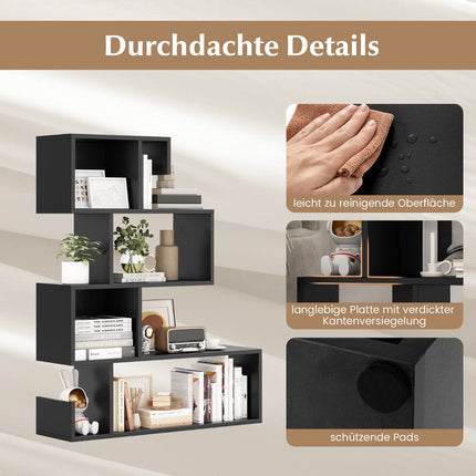 5-stöckiges, geometrisches Bücherregal mit offenen Fächern, Schwarz