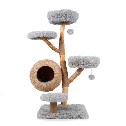 5-Tier Gray Wooden Cat Tree with Plush Perches & Jute Posts