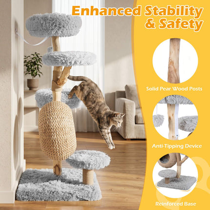 5-Tier Gray Wooden Cat Tree with Plush Perches & Jute Posts