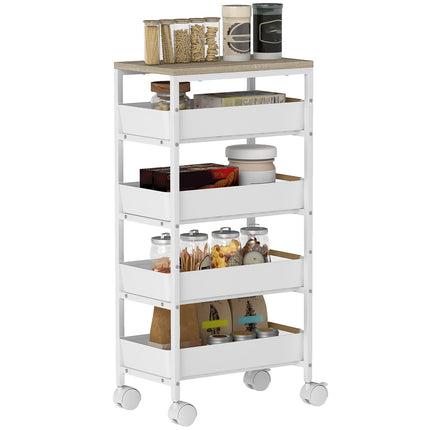 5-stufiger Küchenwagen, Holzoptik, Metallrahmen, 4 Schubladen