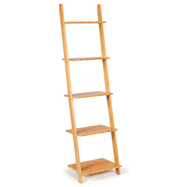 5-stöckiges Leiterregal aus Bambus schmales Bücherregal Standregal 43 x 35 x 165 cm Natur