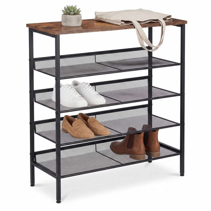 5-Tier Metal & MDF Shoe Rack, Brown, 81x75x30 cm