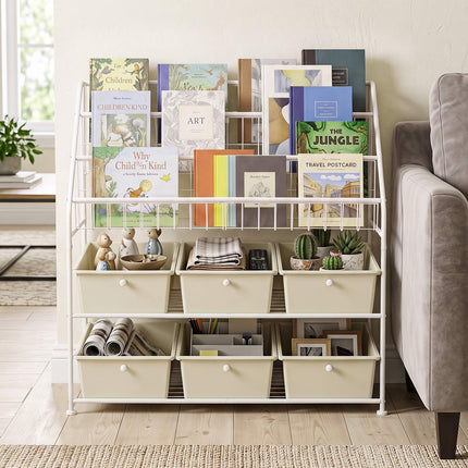 5-Tier Metal Storage Rack with Drawers and Baskets - White