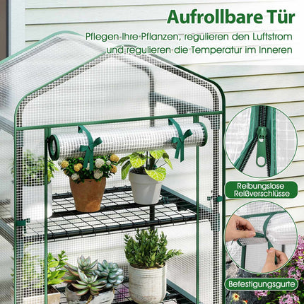 5-stöckiges Mini-Gewächshaus mit PE-Abdeckung und aufrollbarer Tür