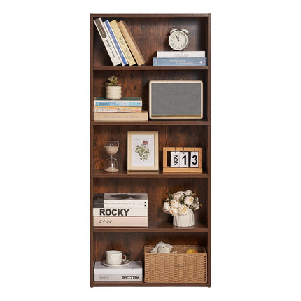 5-Tier Narrow Bookcase, 53-Inch, Adjustable Shelves, Brown
