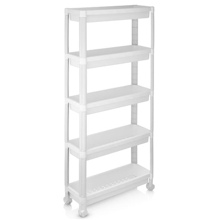 5-Tier Narrow Rolling Kitchen Cart with Handles, White