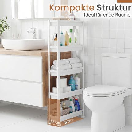 5-Tier Narrow Rolling Kitchen Cart with Handles, White