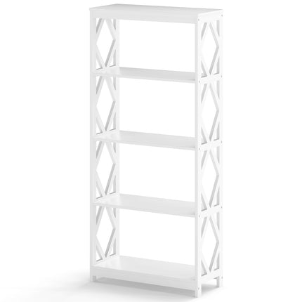5-stöckiges offenes Bücherregal, weißes MDF, Rautenmuster