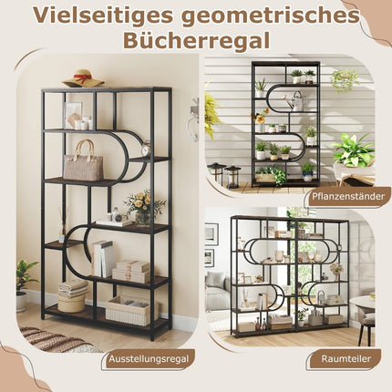 5-stöckiges offenes Bücherregal, Rustikales Braun & Schwarz