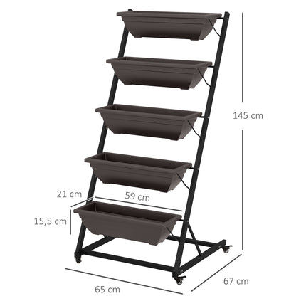 5patrový stojan na květiny s kolečky, výška 145 cm, ocel