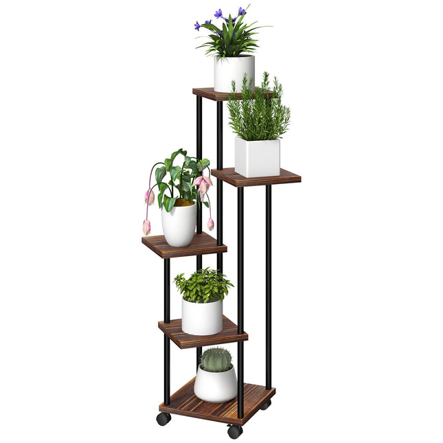 Plant stand in 5-story steel with wheels for indoor and outdoor use