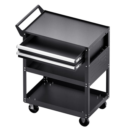 5-Tier Rolling Tool Cart, 2 Locking Drawers, Pegboard