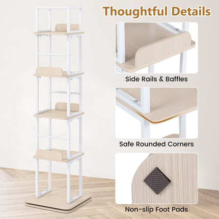 5-Tier Rotating Bookshelf Tower with 360 Spin, Oak Finish
